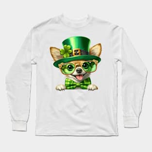 St Patricks Day Peeking Chihuahua Dog Long Sleeve T-Shirt